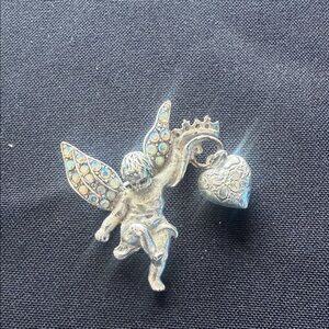 Silver Angel Brooch with Heart Charm